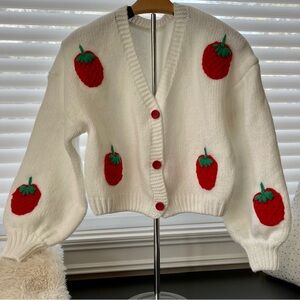 KMBANGI women button down strawberry cardigan